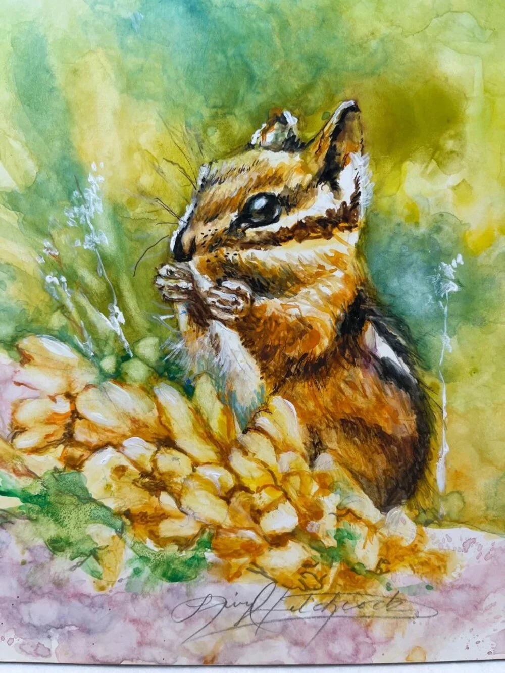 Chipmunk Watercolor Artwork On Premium Canvas Board Hand-Signed By Artist Vibran
